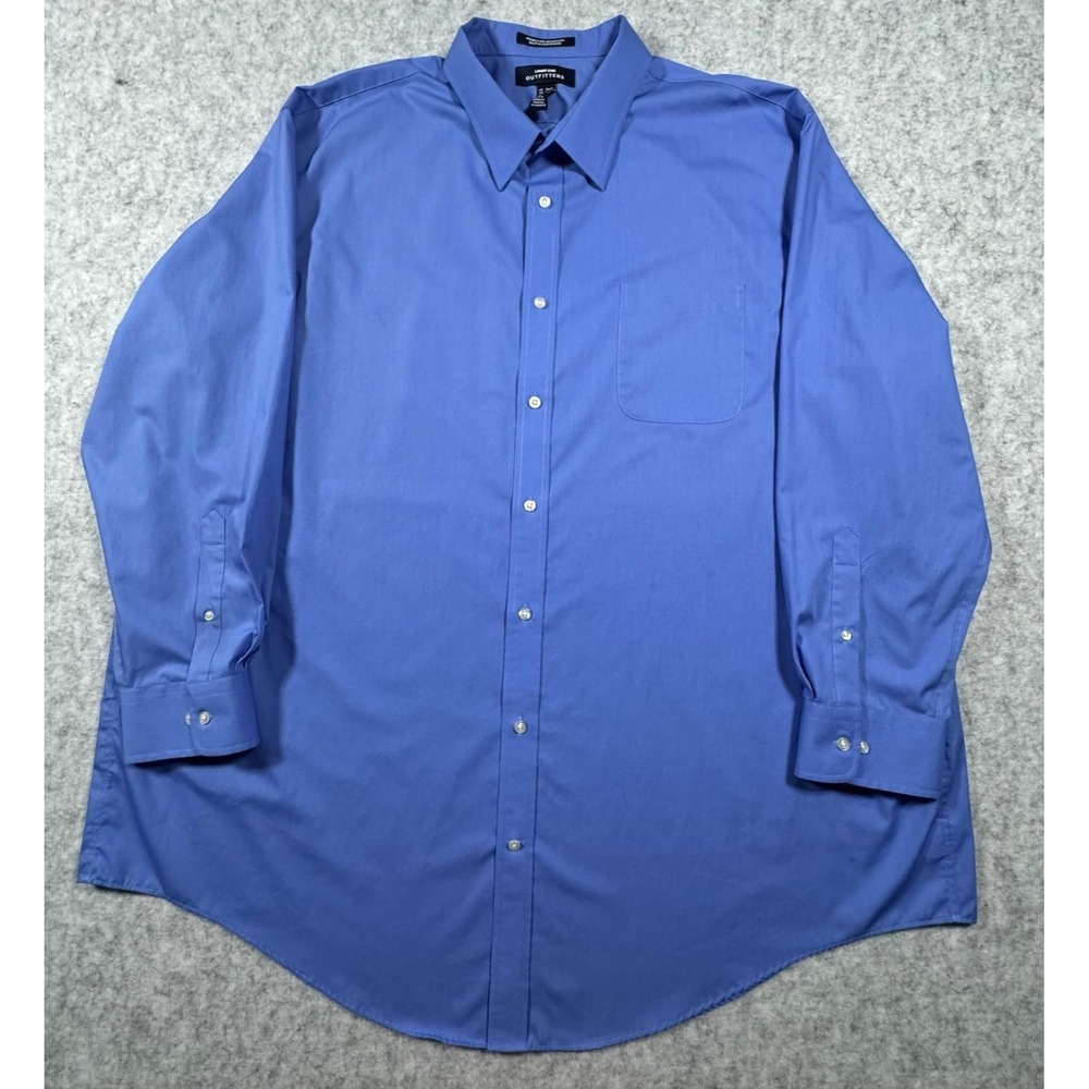 Lands End Mens 20 Tall 36/37 Blue Solid Classic Fit Dress Shirt Cotton Poly LS